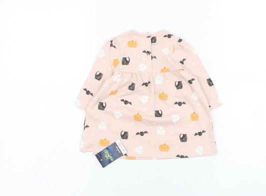 George Girls Pink Cotton Skater Dress Size 0-3 Months Round Neck Pullover - Halloween