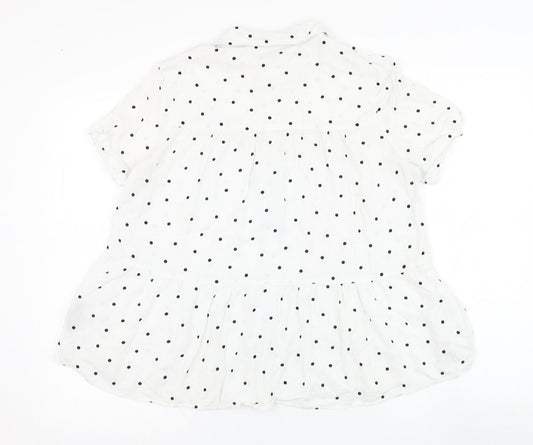 F&F Womens White Polka Dot Viscose Basic Button-Up Size 10 Collared