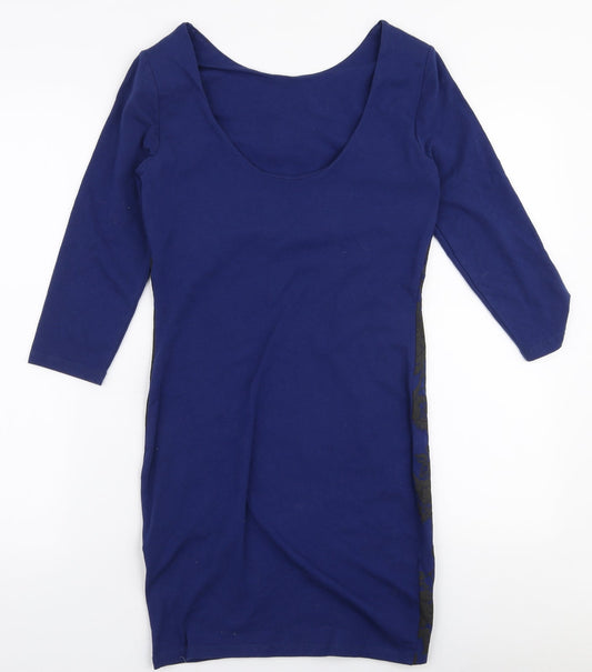 River Island Womens Blue Floral Cotton Bodycon Size 10 Round Neck Pullover