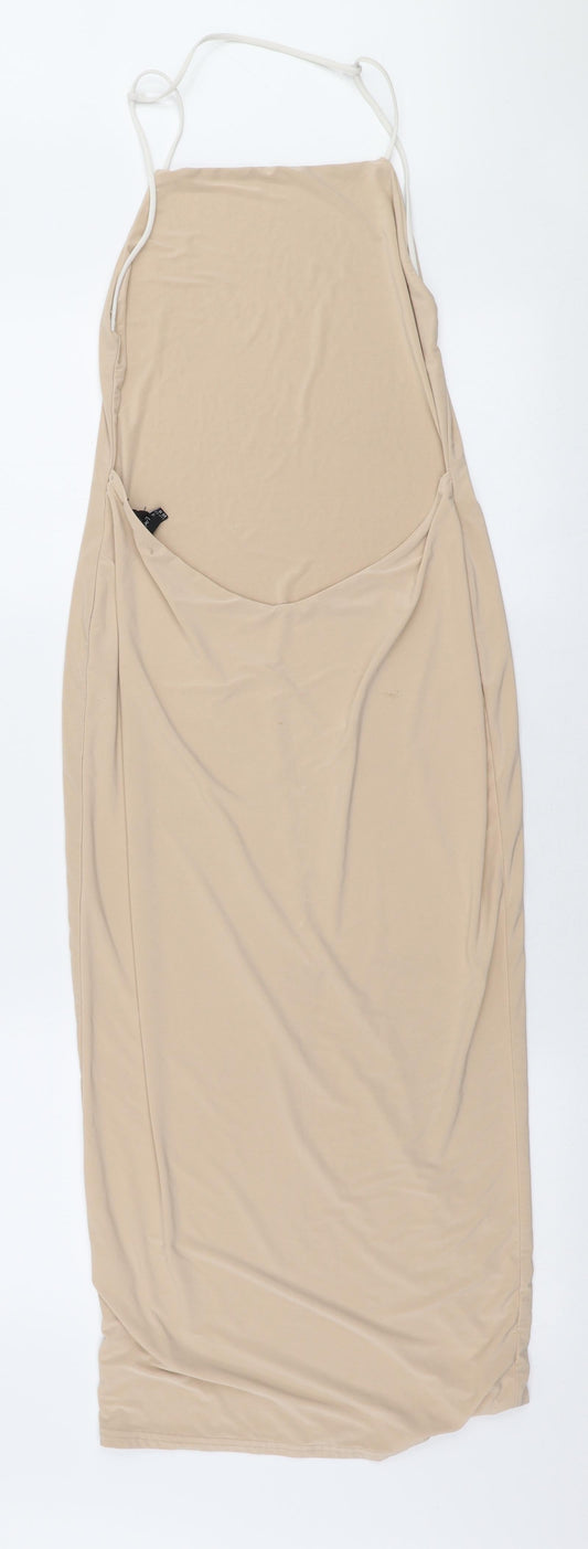 Missguided Womens Beige Polyester Pencil Dress Size 14 High Neck Pullover