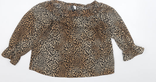 Divided by H&M Womens Brown Animal Print Polyester Basic Polo Size 8 Round Neck