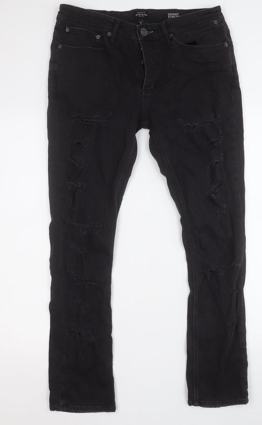 River Island Womens Black Cotton Skinny Jeans Size 32 L27 in Regular