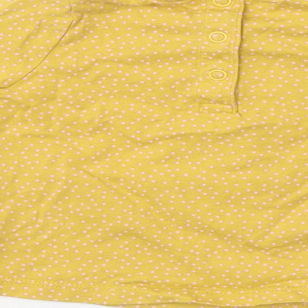 TU Girls Yellow Polka Dot Cotton Basic T-Shirt Size 3-6 Months Crew Neck