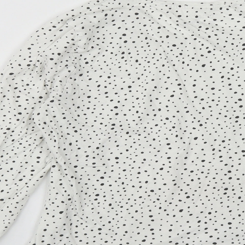 Primark Womens White Geometric Cotton Basic T-Shirt Size XS Round Neck