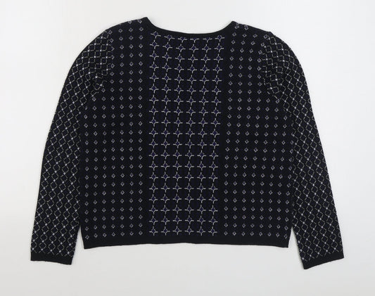 George Womens Black Boat Neck Geometric Acrylic Pullover Jumper Size 10