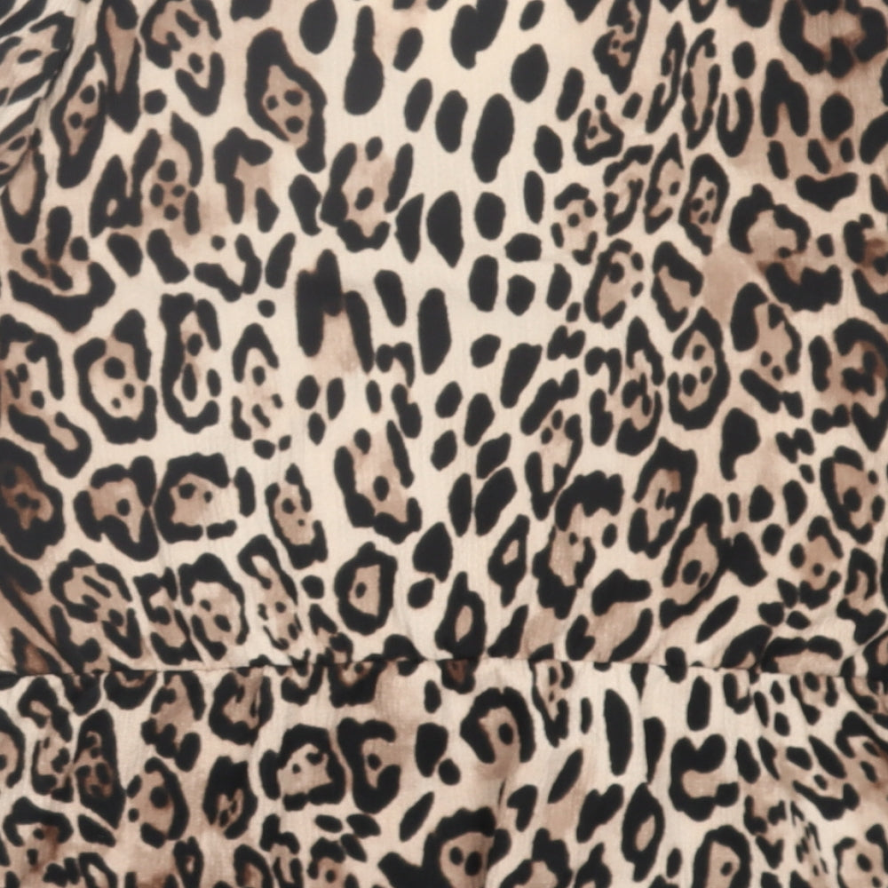 Papaya Womens Brown Animal Print Polyester Wrap Blouse Size 18 V-Neck