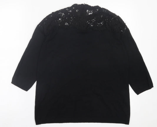 Papaya Womens Black Crew Neck Viscose Pullover Jumper Size 12
