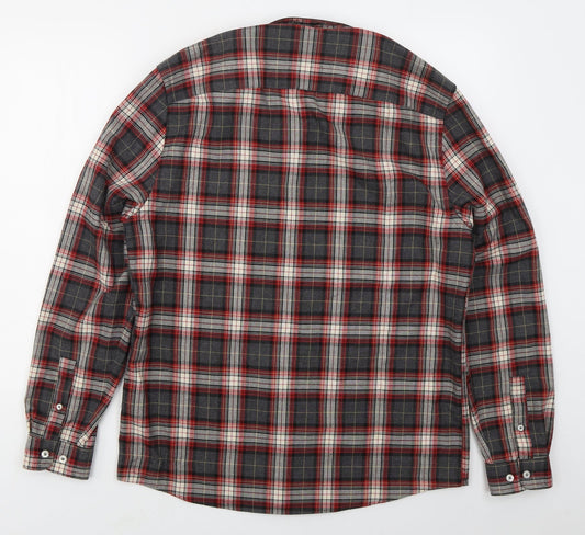 River Island Mens Grey Check Polyester Button-Up Size L Collared Button - Red