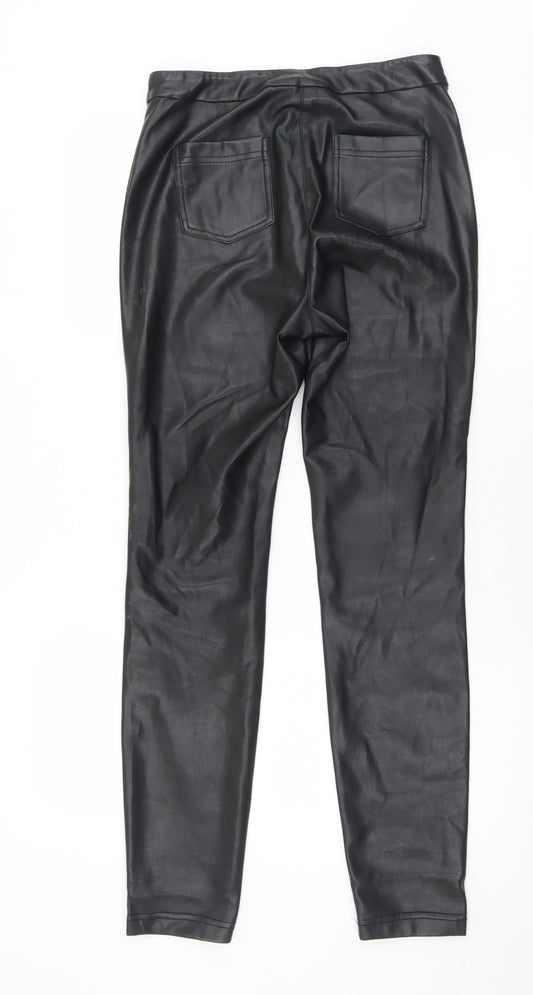 Topshop Womens Black Polyurethane Trousers Size 10 L29 in Slim Zip
