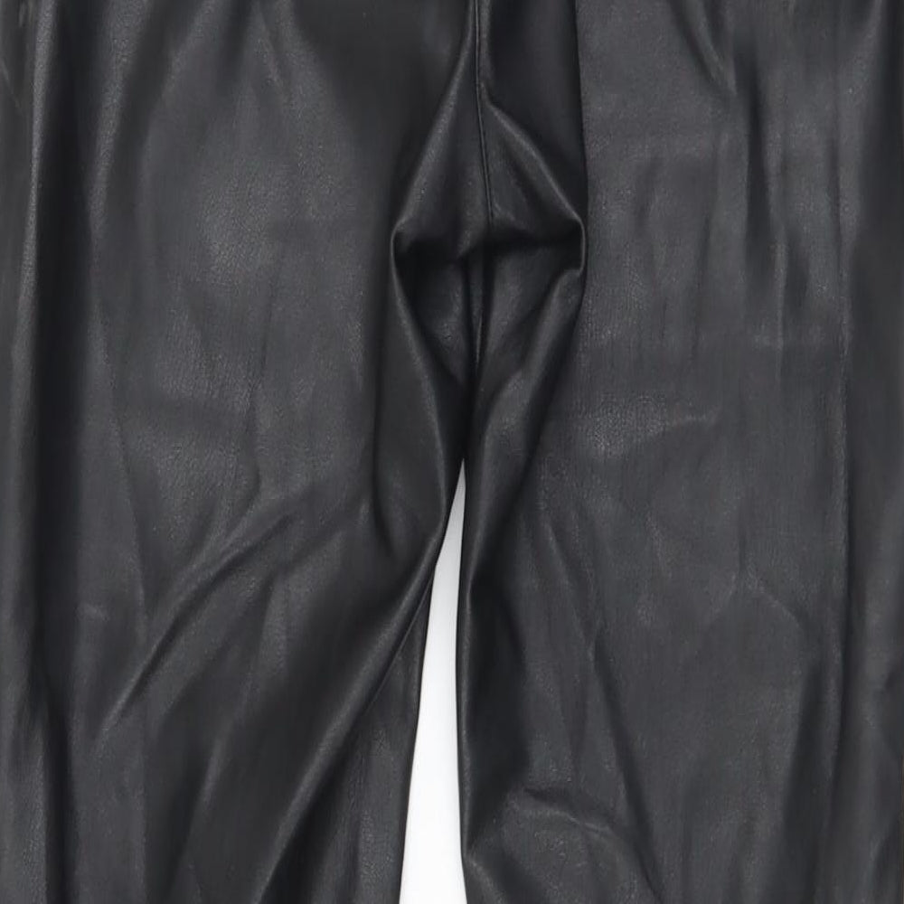 Topshop Womens Black Polyurethane Trousers Size 10 L29 in Slim Zip