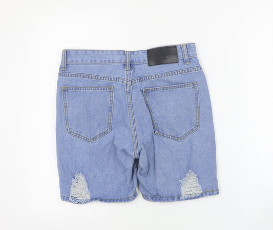 Boohoo Man Mens Blue  Cotton Biker Shorts Size 30 in  Regular Button