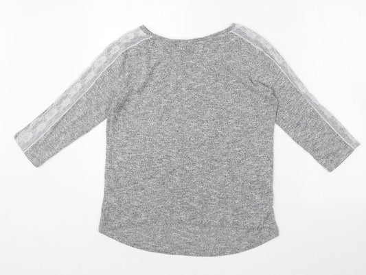Dorothy Perkins Womens Grey Polyester Basic T-Shirt Size 10 Round Neck - Lace sleeve