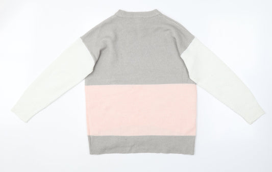 Nutmeg Womens Multicoloured Crew Neck  Acrylic Pullover Jumper Size 10