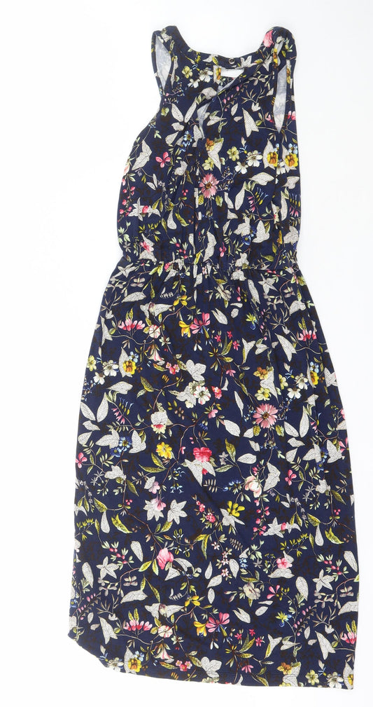 Oasis Womens Blue Floral Viscose A-Line Size XS High Neck Pullover