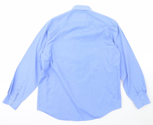 Hutson Harbour Mens Blue Polyester Button-Up Size 15.5 Collared Button