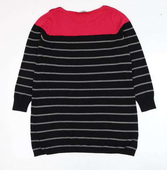 BHS Womens Black Round Neck Striped Acrylic Pullover Jumper Size 16