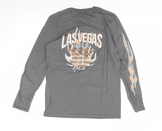 Nasty Gal Womens Grey Polyester Jersey T-Shirt Size S Crew Neck - Biker, Las Vegas