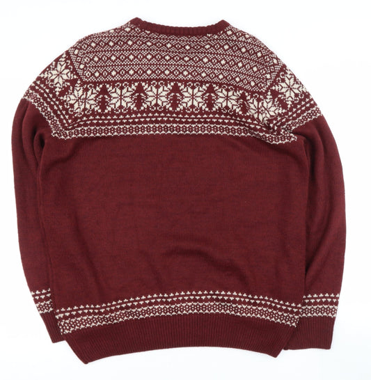 Easy Mens Purple Round Neck Geometric Acrylic Henley Jumper Size XL