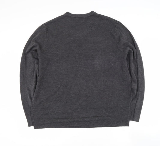 easy Mens Grey V-Neck Acrylic Pullover Jumper Size XL