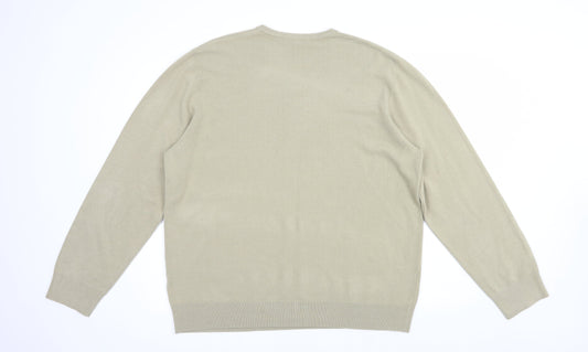 Marks and Spencer Mens Beige V-Neck Acrylic Pullover Jumper Size XL