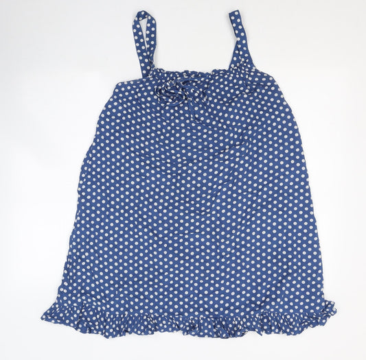 Dunnes Stores Womens Blue Polka Dot Viscose Tank Dress Size S Square Neck Pullover