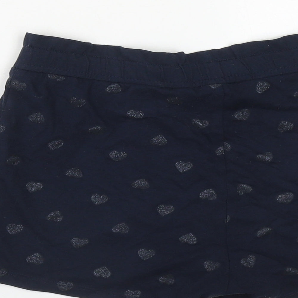 H&M Girls Blue Cotton Bermuda Shorts Size 9-10 Years Regular Drawstring - Heart Detail