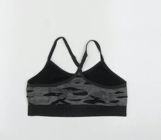 Reebok Womens Black Geometric Nylon Cropped Casual Size L Round Neck