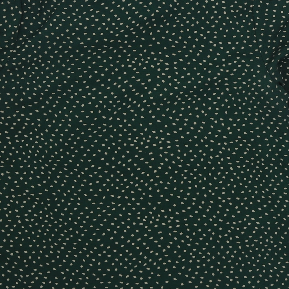 SheIn Womens Green Polka Dot Polyester Basic Blouse Size S Round Neck