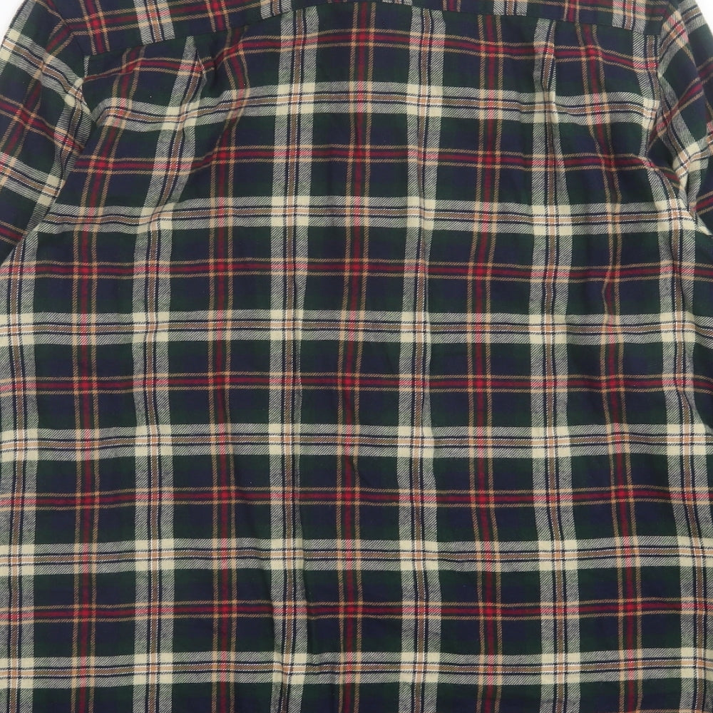 Primark Mens Green Plaid Cotton Button-Up Size L Collared Button