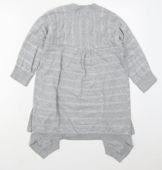 F&F Womens Grey V-Neck Striped Cotton Cardigan Jumper Size 8