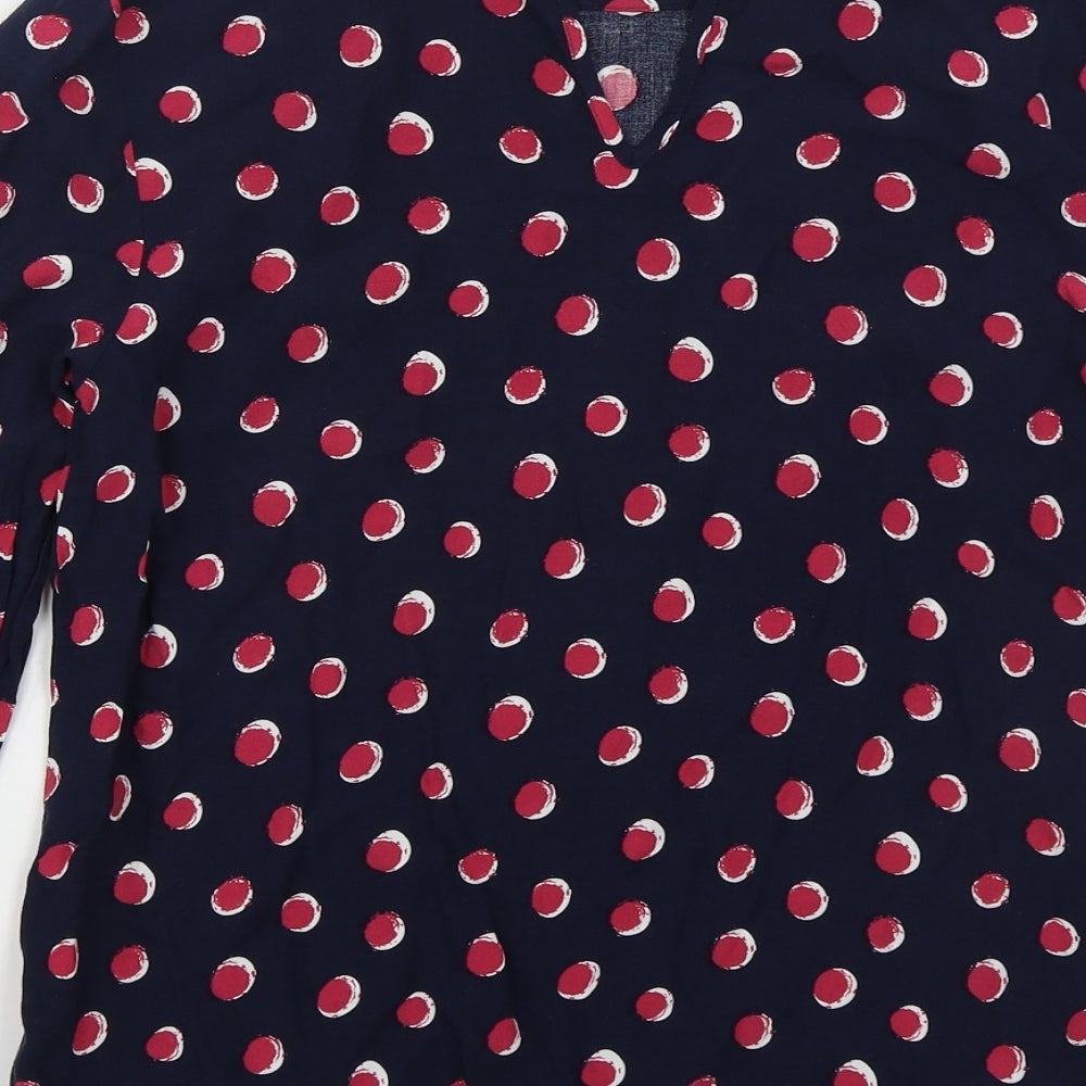 TU Womens Blue Geometric Viscose Basic Blouse Size 10 Round Neck