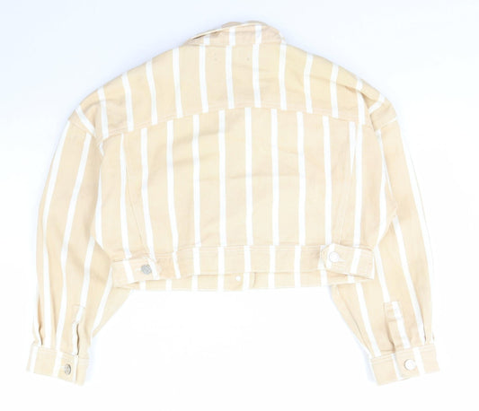 Missguided Womens Beige Striped Jacket Coat Size 8 Button