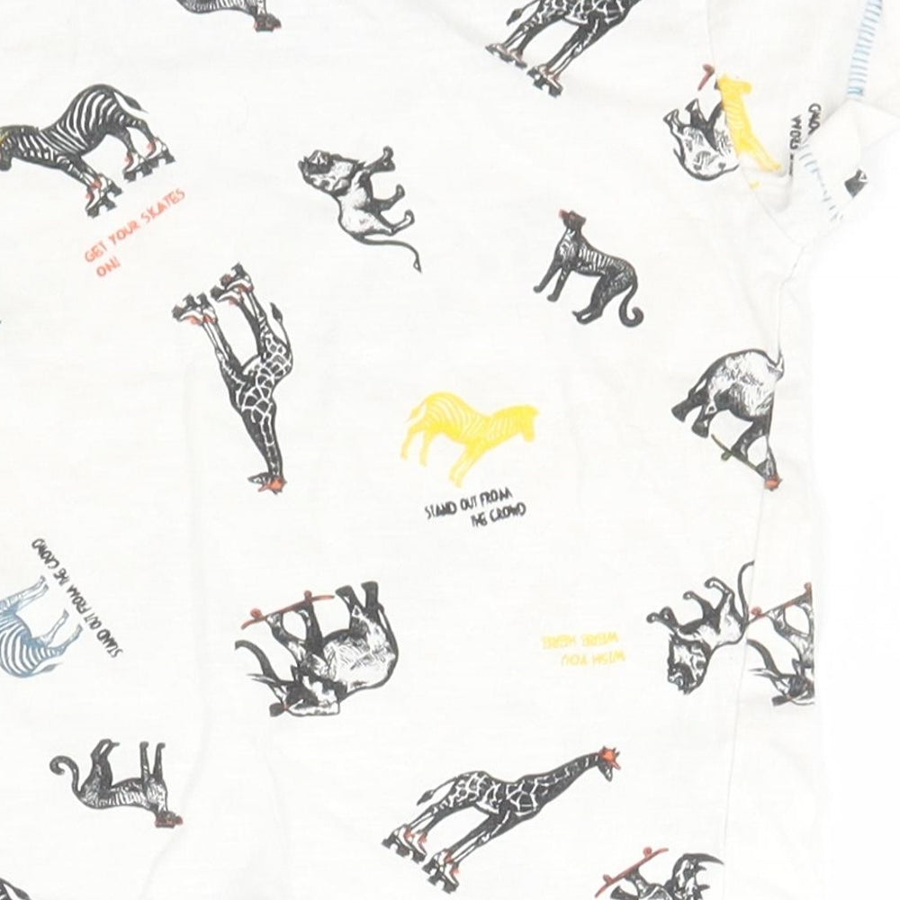 Matalan Baby White Geometric Cotton Basic T-Shirt Size 3-6 Months Roll Neck Pullover - zoo animals