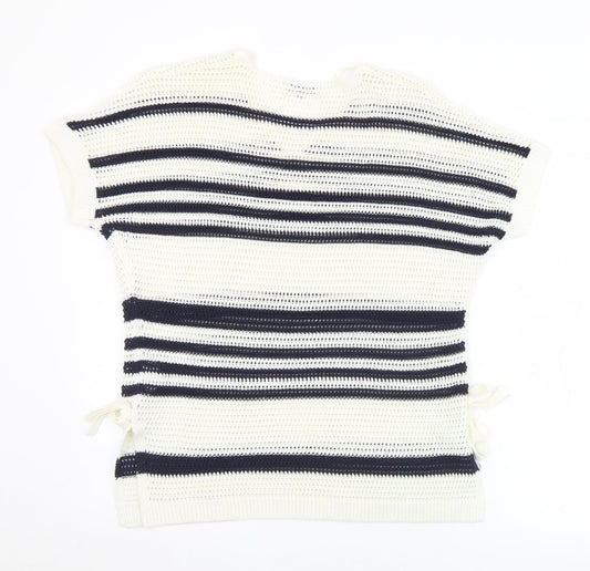 F&F Womens Blue V-Neck Striped Acrylic Pullover Jumper Size 12