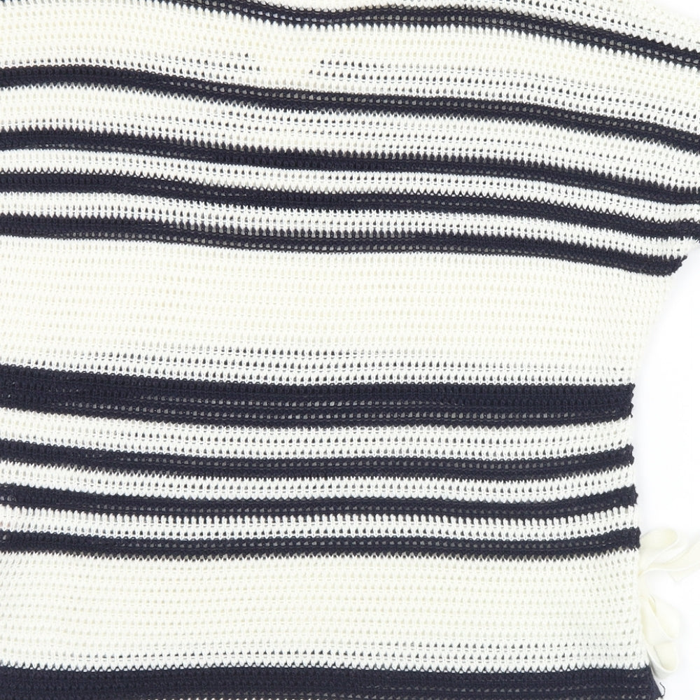 F&F Womens Blue V-Neck Striped Acrylic Pullover Jumper Size 12