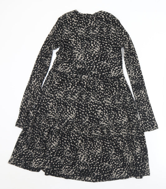 River Island Womens Black Geometric Polyester Fit & Flare Size 6 Round Neck