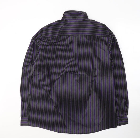 George Mens Purple Striped Polyester Button-Up Size L Collared Button