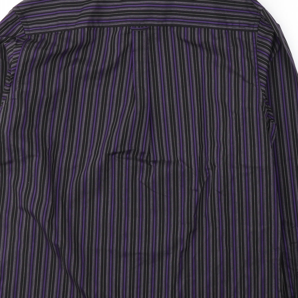 George Mens Purple Striped Polyester Button-Up Size L Collared Button
