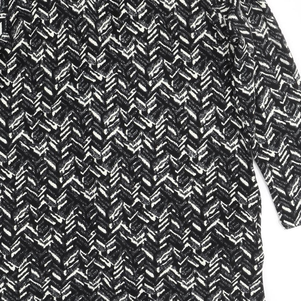 ANNE SMITH Womens Black V-Neck Geometric Polyester Cardigan Jumper Size 14