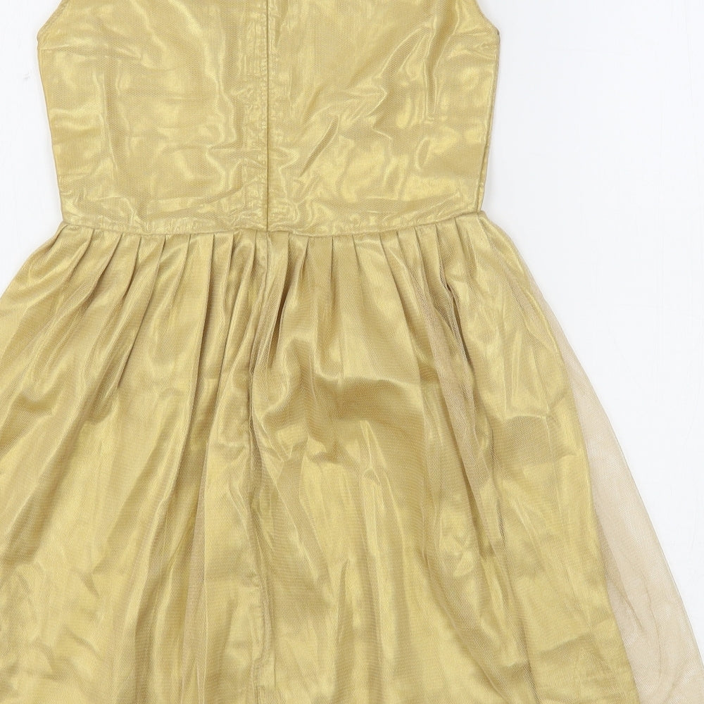 ChenOnel Girls Gold Polyester Fit & Flare Size 5-6 Years Round Neck