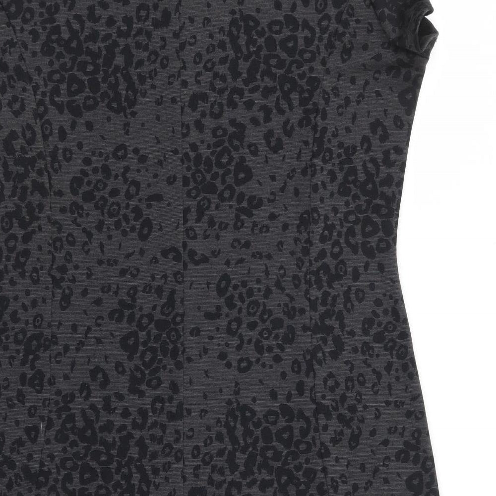 Peacocks Womens Grey Animal Print Polyester Shift Size 14 Boat Neck Pullover