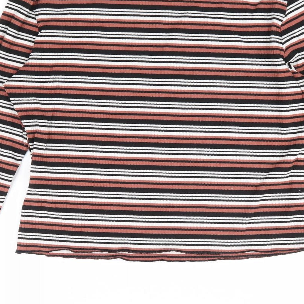 Glamorous Womens Multicoloured Striped Polyester Jersey T-Shirt Size 10 High Neck
