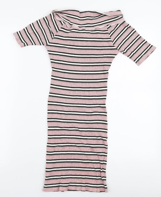 Topshop Womens Multicoloured Striped Viscose Bodycon Size 8 Off the Shoulder Pullover