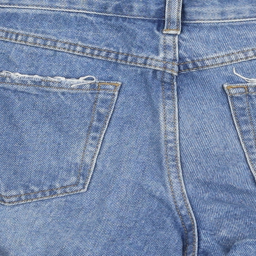 Topshop Womens Blue 100% Cotton Mom Shorts Size 4 L3 in Regular Zip - Distressed