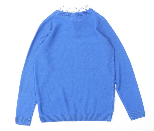 Isle Essentials Womens Blue Collared Acrylic Pullover Jumper Size 10 - Built in shirt