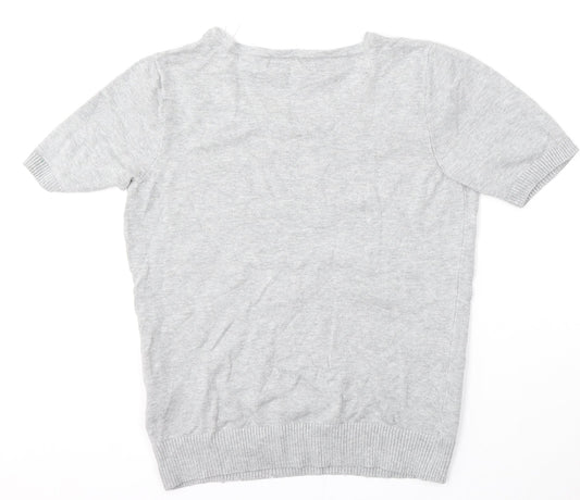 bonprix Womens Grey Round Neck Cotton Pullover Jumper Size S