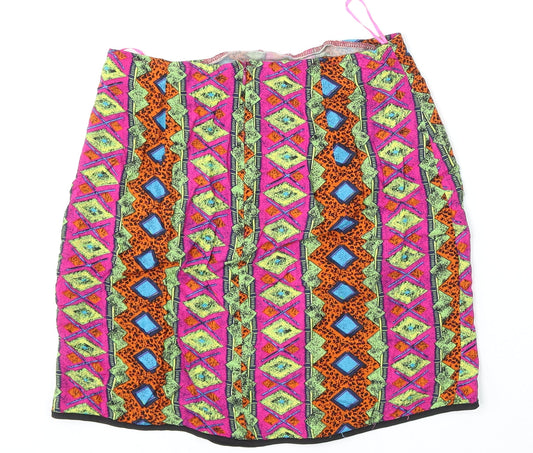 Boohoo Womens Multicoloured Geometric Viscose Straight & Pencil Skirt Size 8