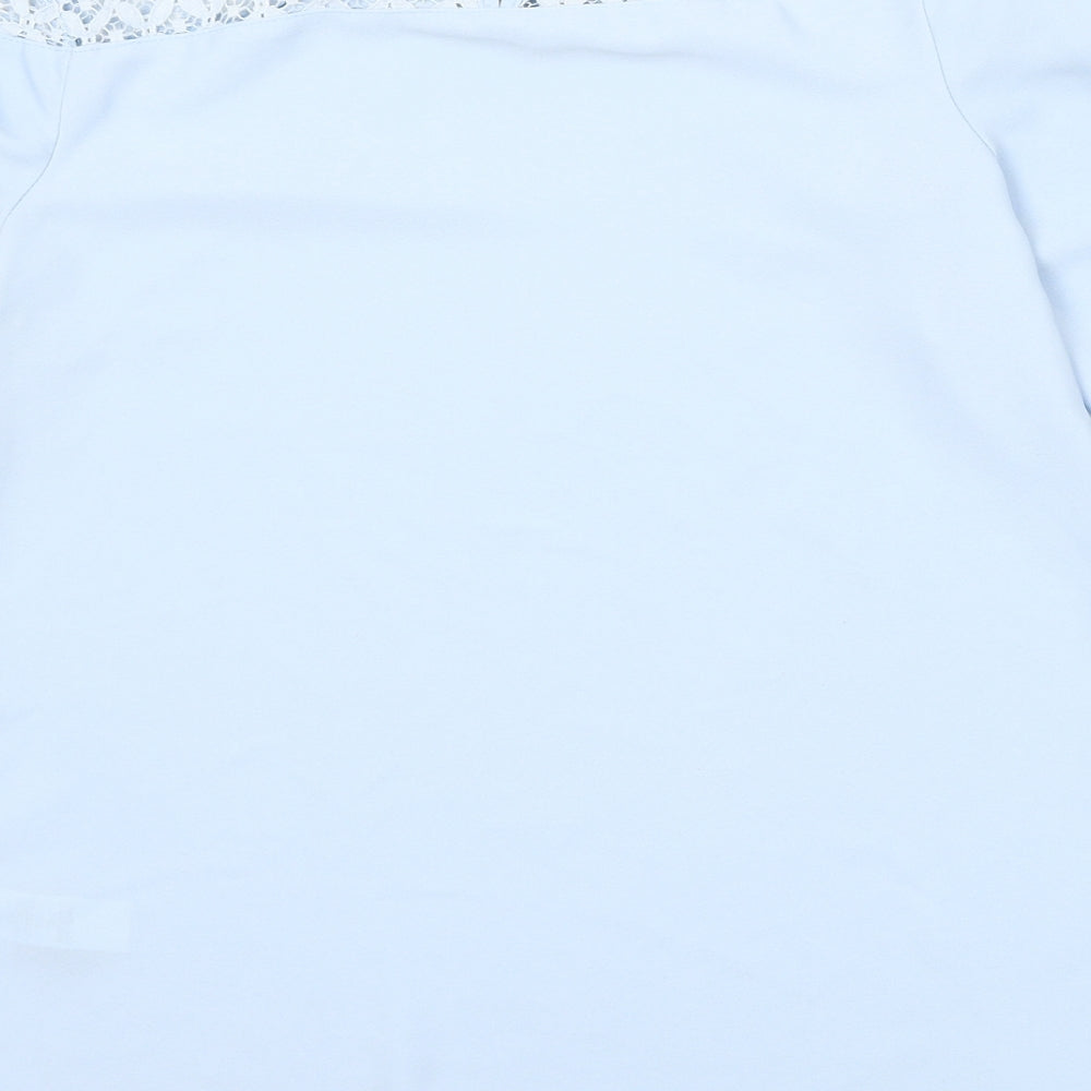 F&F Womens Blue Cotton Basic Blouse Size 6 Round Neck