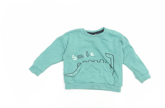 So Cute Baby Green Cotton Pullover Jumper Size 12-18 Months Snap - Dino