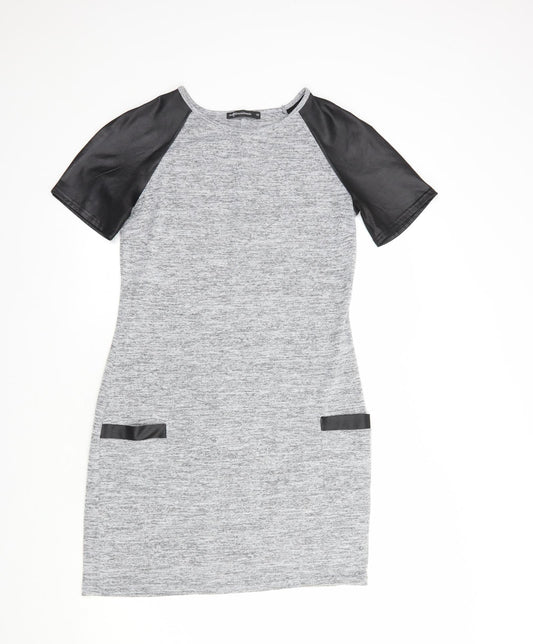 Internacionale Womens Grey Polyester T-Shirt Dress Size 10 Crew Neck Pullover